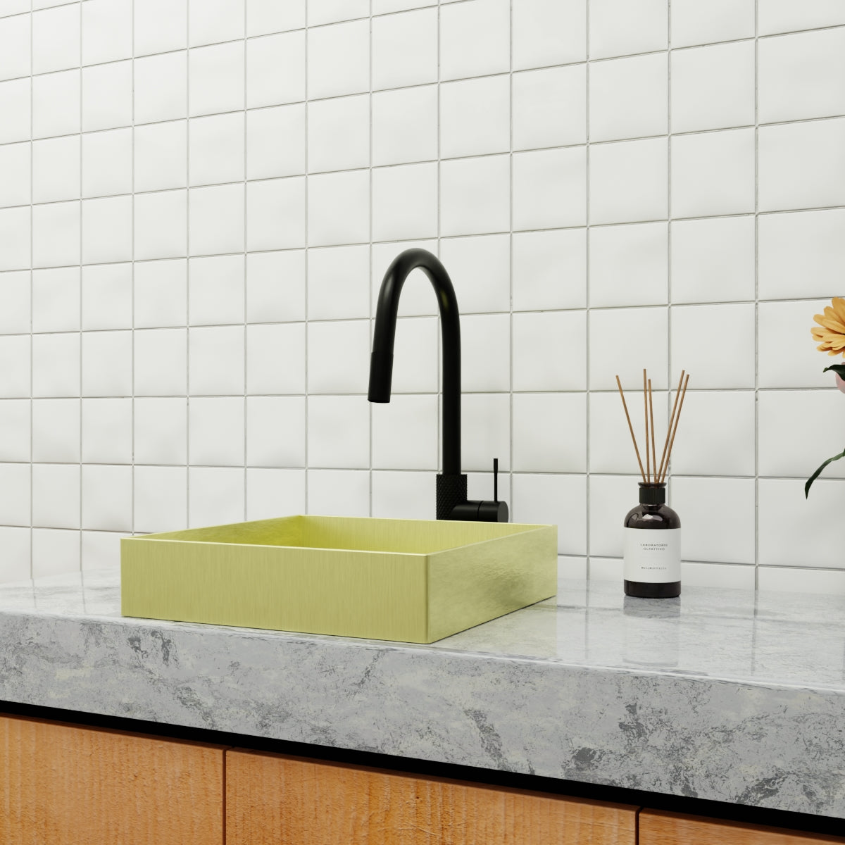 OPAL SQUARE 400MM STAINLESS STEEL BASIN BRUSHED GOLD