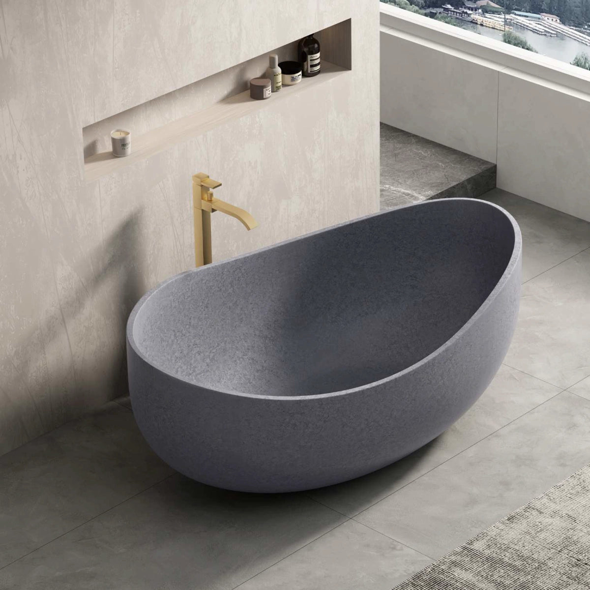 NAGA Genoa Sculpted Irregular Oval Concrete Freestanding Bathtub French Grey