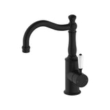 York Basin Mixer Hook Spout With White Porcelain Lever Matte Black