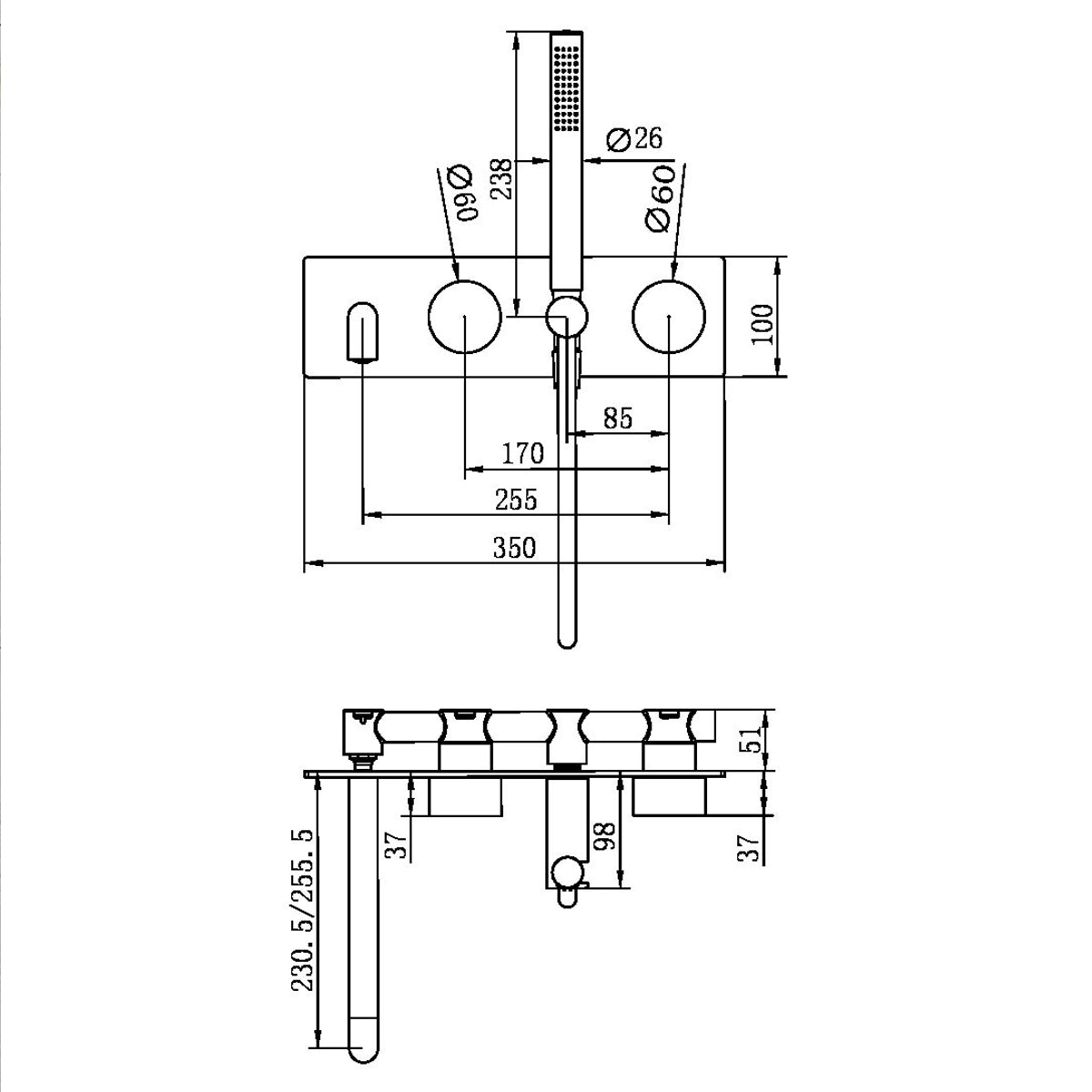 Kara Progressive Shower System With Spout 250mm Gun Metal