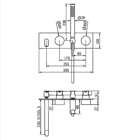 Kara Progressive Shower System With Spout 250mm Gun Metal