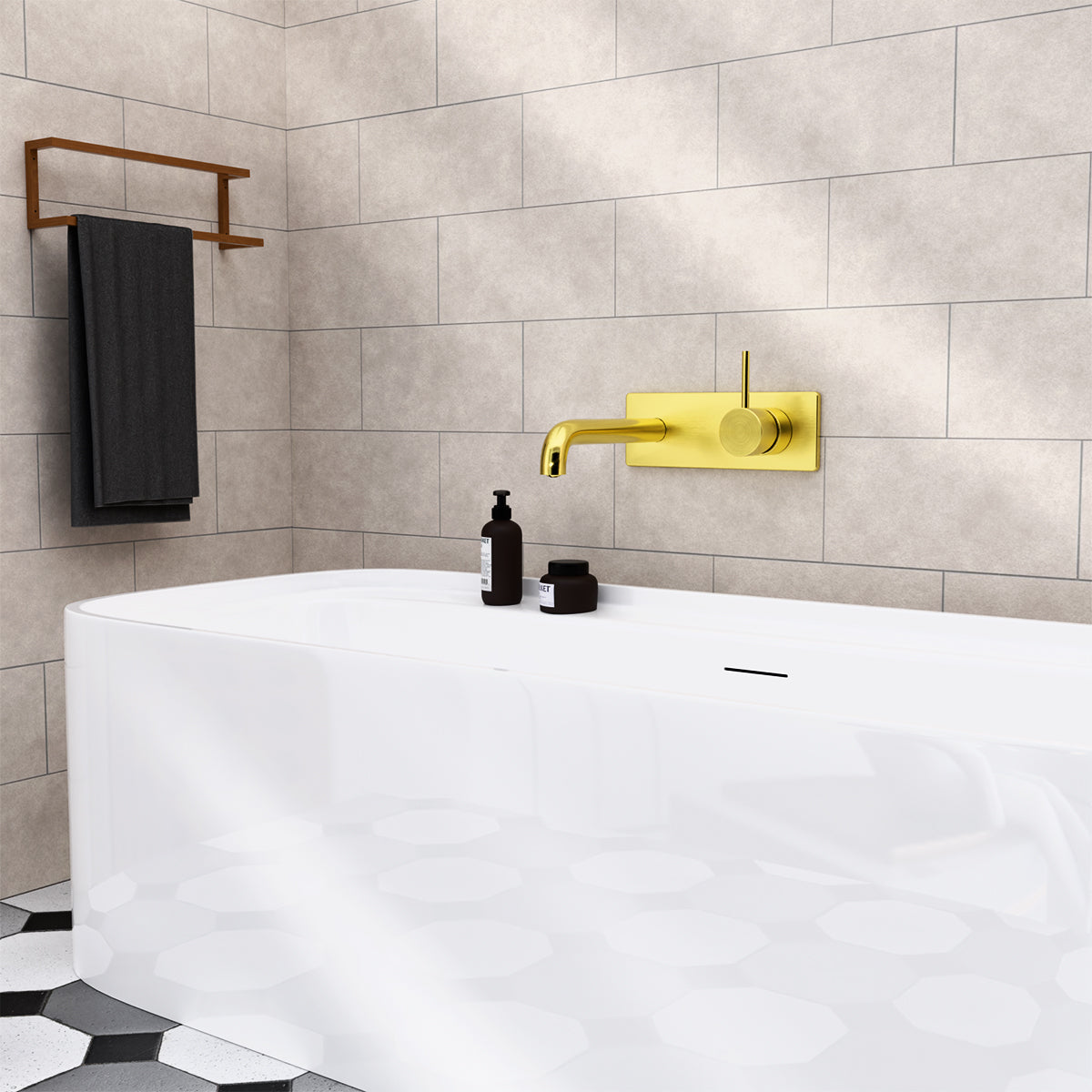 MECCA WALL BASIN/BATH MIXER HANDLE UP 120MM BRUSHED GOLD