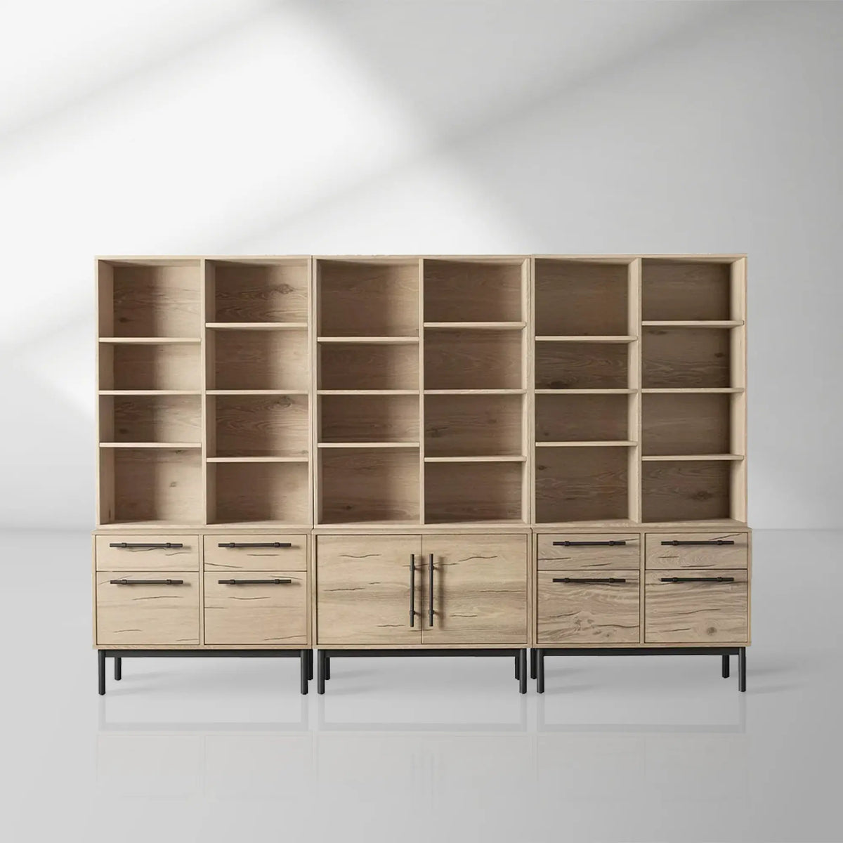 Sullivan Large Modular Bookcase Wood Living Room Tall Cabinet with File Drawers