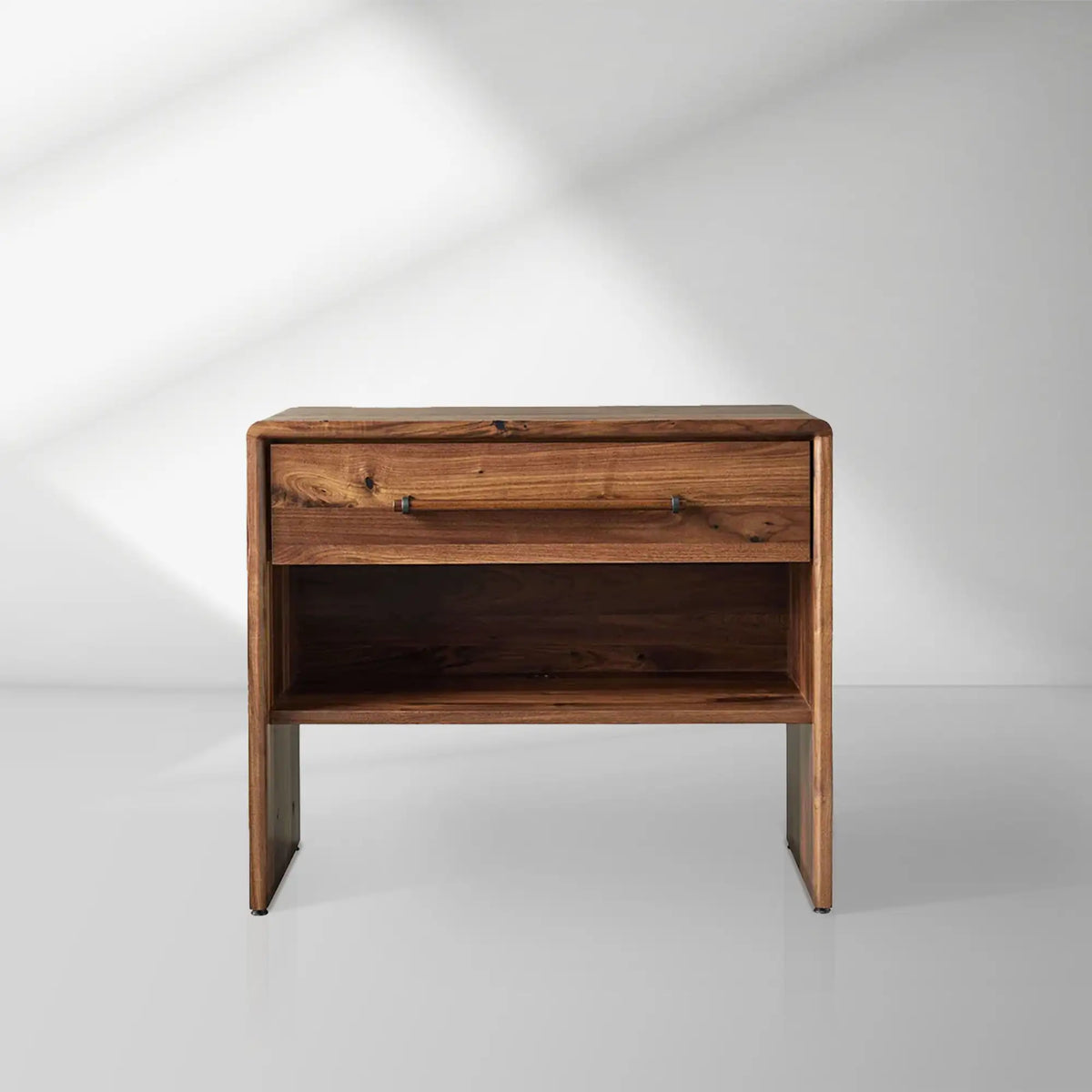 Miller Open Nightstand Solid Walnut Bedside table with Shelf & Drawers