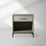 Malone Solid Wood Open Nightstand Shagreen Leather Bedside table With Drawers