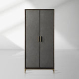 Malone Solid Wood Double Door Tall Cabinet With Leather Detailing