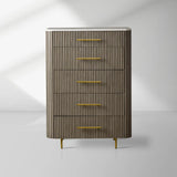 Finnley Wood Five-Drawer Dresser with Marble Top Drawer Chest Cabinet