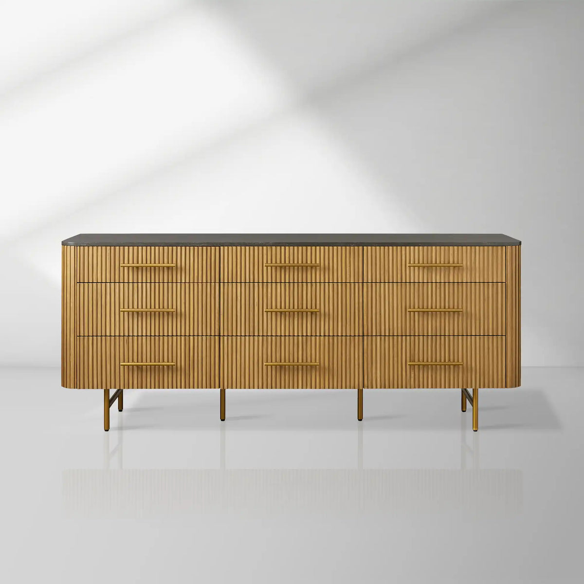 Finnley Wood Nine-Drawer Dresser with Natural Stone Drawer Chest Cabinet