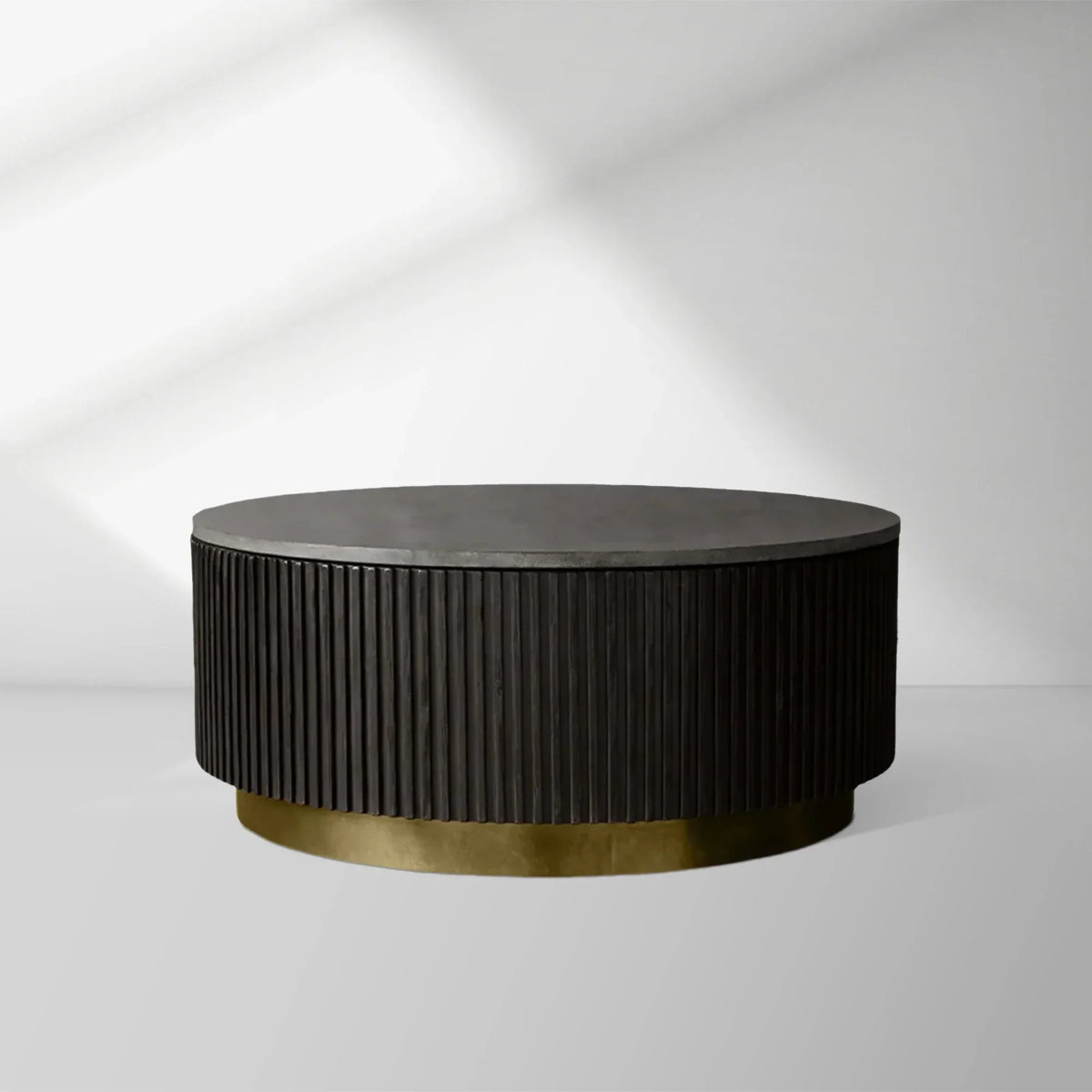 Finnley Round Coffee Table Stone Top Sofa Center Tea Table with Brass Base