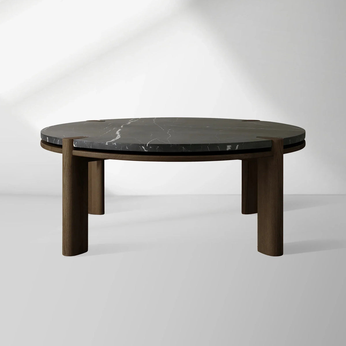 Pyet Round Marble Top Coffee Table Oak Wood Base Cocktail Table Living Room Center Tea Table
