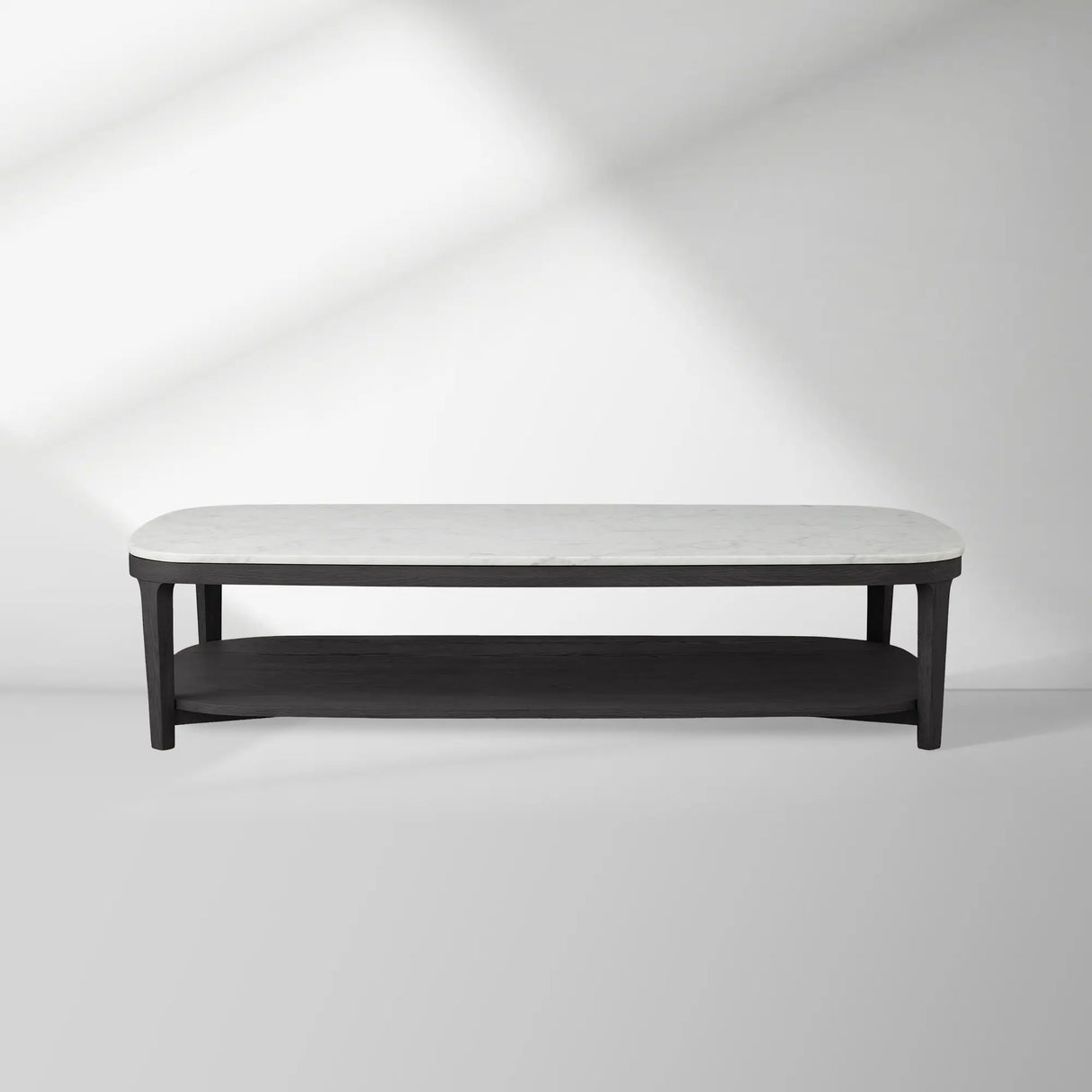 Danny Marble Top Coffee Table Oak Wood Cocktail Table Living Room Rectangle Center Tea Table