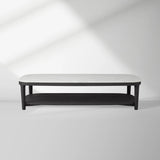Danny Marble Top Coffee Table Oak Wood Cocktail Table Living Room Rectangle Center Tea Table