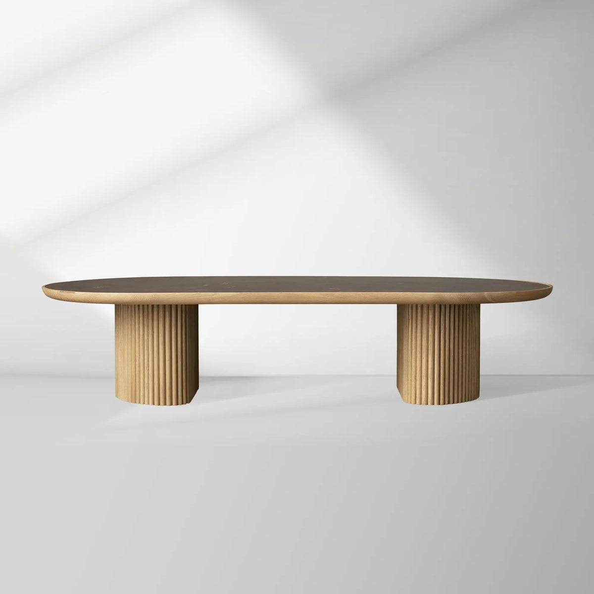Astor Marble Top Coffee Table Oval Cocktail Table Wood Base Sofa Center Tea Table