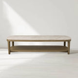 Danny Marble Top Coffee Table Oak Wood Cocktail Table Living Room Rectangle Center Tea Table