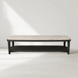 Danny Marble Top Coffee Table Oak Wood Cocktail Table Living Room Rectangle Center Tea Table