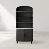 Danny Wood Tall Display Hutch With Marble Top Oak Sideboard buffet Storage Table Kitchen Pantry Cabinet