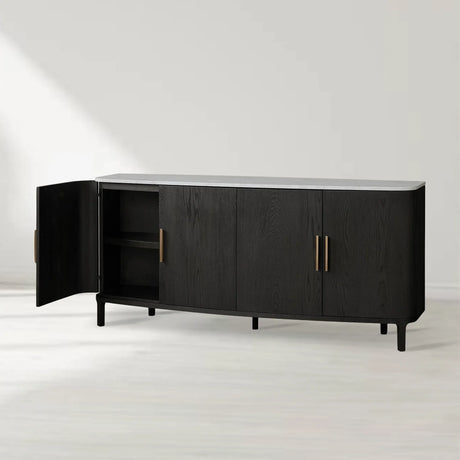 Danny Marble Top Sideboard Oak Wood Buffet Buffet Table Cabinet Country Entryways TV Cabinet