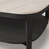 Danny Marble Top Coffee Table Oak Wood Cocktail Table Living Room Rectangle Center Tea Table