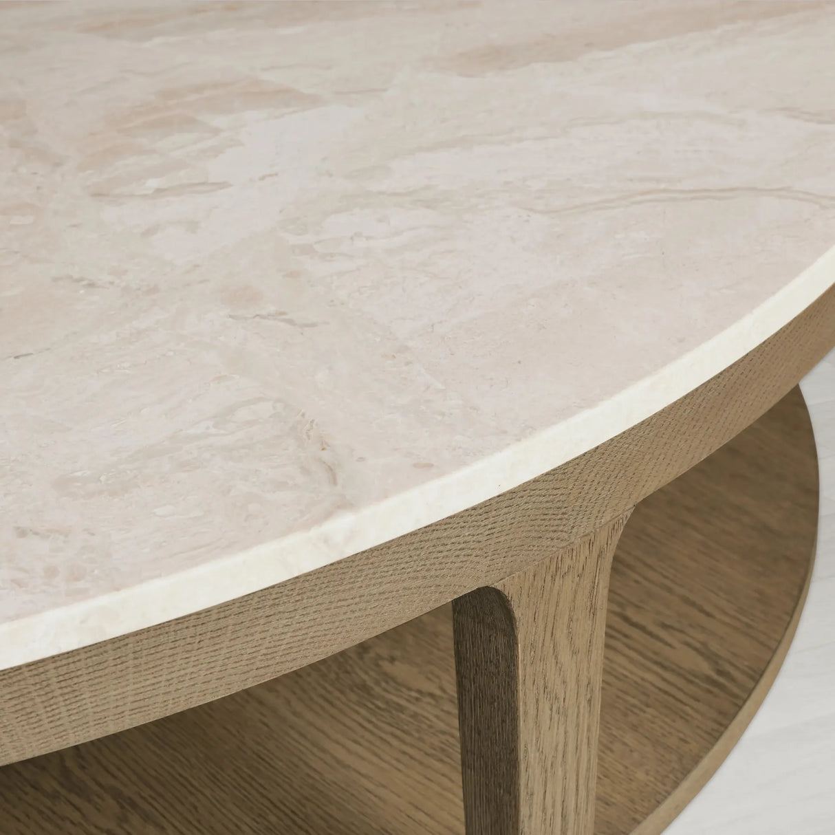 Danny Round Marble Top Coffee Table Oak Wood Base Cocktail Table Living Room Center Tea Table