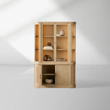 Coventry Reeded Detailing Glass Tall Display Cabinets White Oak Dining Room Side Cabinet with LED Lighting