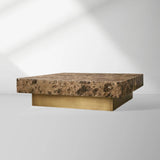Zelie Emperador Marble Coffee Table Brushed Brass Base Cocktail Table Living Room Luxury Center Tea Table