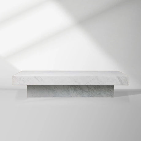 Cinzia Rectangle Stone Coffee Table Natural Marble Cocktail Table Plinth Base Sofa Center Tea Table
