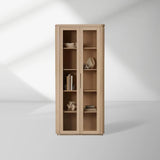 Caden Walnut Tall Display Cabinet Wood Curio Storage Cabinet Entryway China Cabinet Glass Door Bookcase