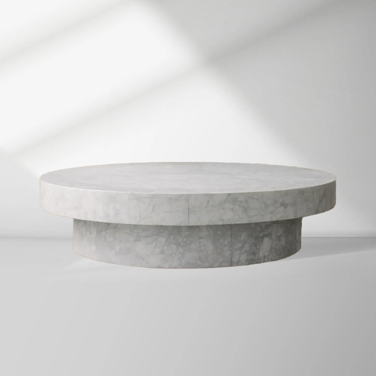 Cinzia Natural Marble Round Coffee Table Stone Cocktail Table Plinth Base Sofa Center Tea Table