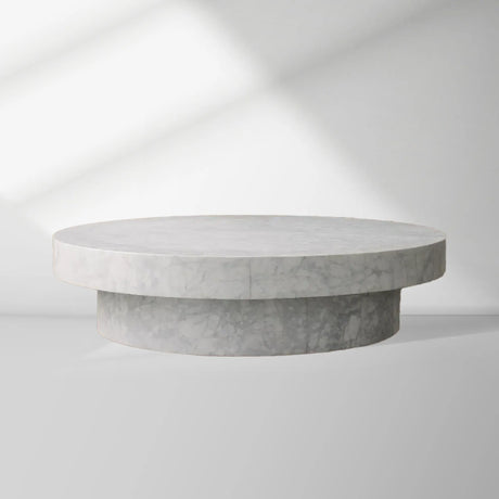 Cinzia Natural Marble Round Coffee Table Stone Cocktail Table Plinth Base Sofa Center Tea Table