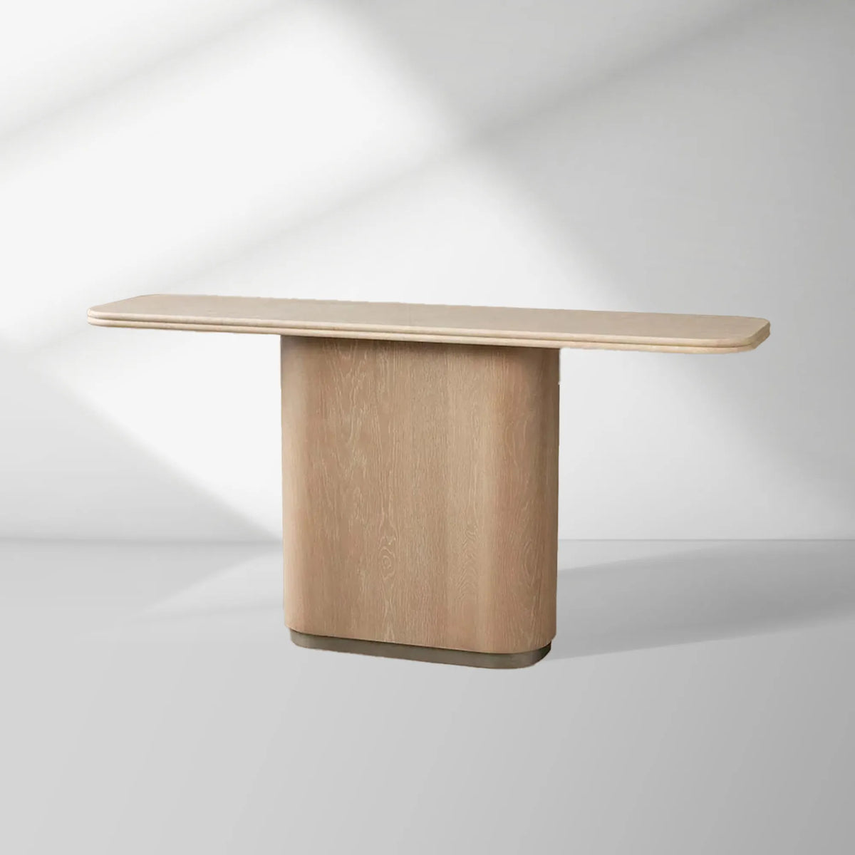Caden Cream Stone Top Entrance Console Table Brushed Nickel Plinth Hallway Entryway Table