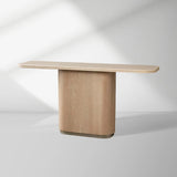 Caden Cream Stone Top Entrance Console Table Brushed Nickel Plinth Hallway Entryway Table