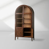 Hattie Burl Glass Cabinet Tall display Case Wood Storage Cabinets