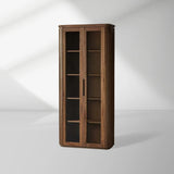 Caden Walnut Tall Display Cabinet Wood Curio Storage Cabinet Entryway China Cabinet Glass Door Bookcase