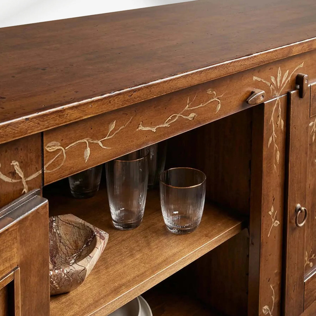Stefania Hand-Painted Florals Buffet Cabinet Poplar Wood Sideboard Living Room Entryways Cabinet