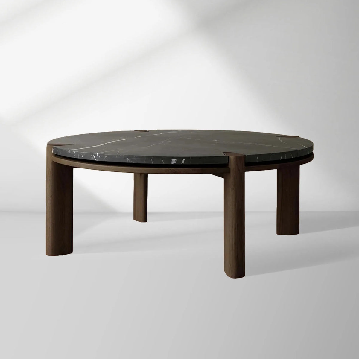 Pyet Round Marble Top Coffee Table Oak Wood Base Cocktail Table Living Room Center Tea Table