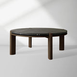 Pyet Round Marble Top Coffee Table Oak Wood Base Cocktail Table Living Room Center Tea Table