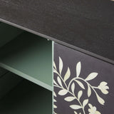 Divya Hand-Inlaid Bone Sideboard Oak Frame Buffet Table Jasmine Motif Living Room Entryways Cabinet