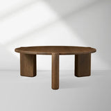Lonelle Oak Coffee Table Round Versatile Nesting Cocktail Table Column-Style legs Center Tea Table