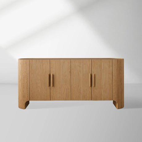 Astor Marble Top Sideboard Buffet Table Wood Living Room Entryways Cabinet Reeded Detailing