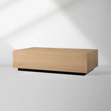 Sullivan Rectangular Oak Coffee Table Black Plinth Base Cocktail Table Wood Living Room Center Tea Table