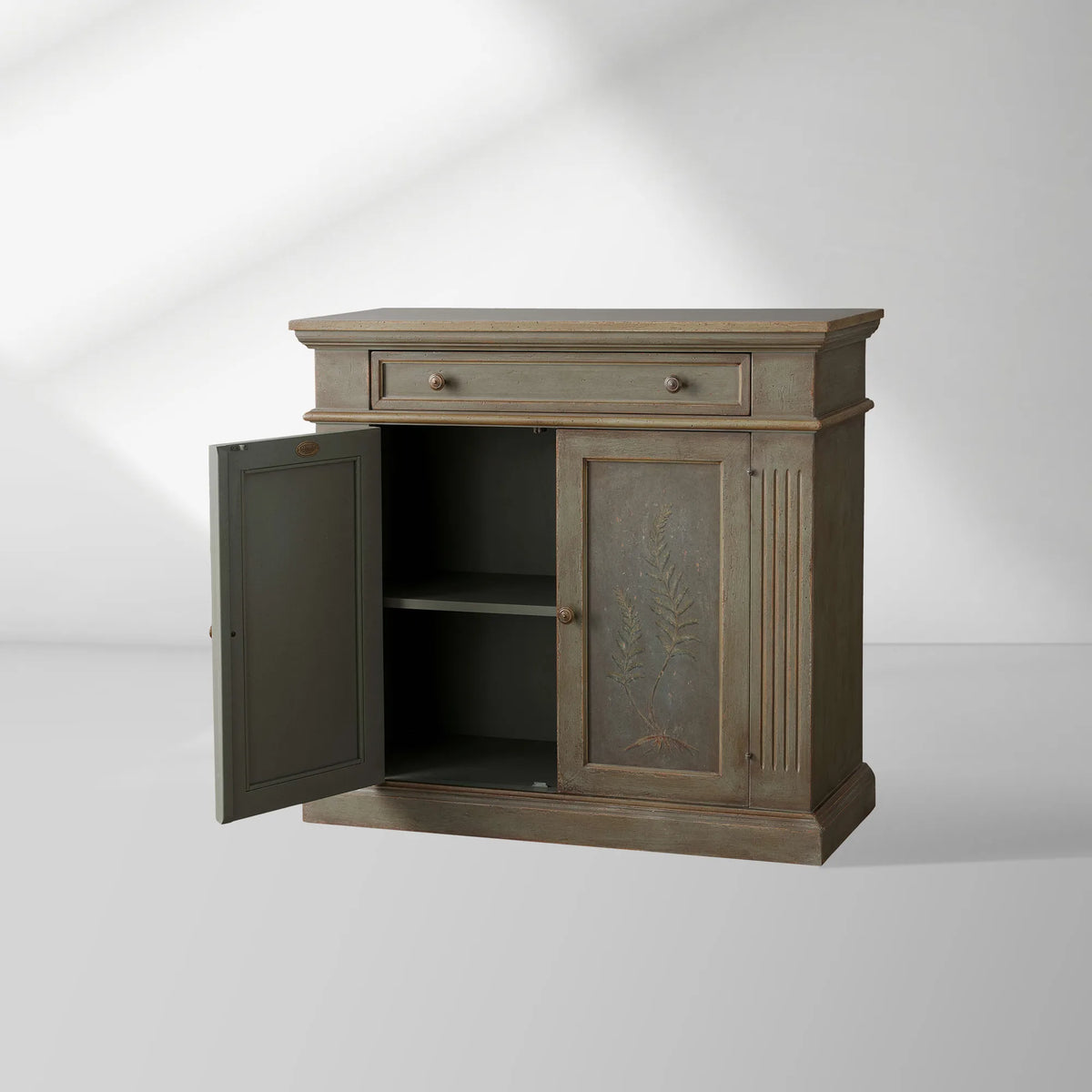 Cosetta Antique Ltalian Sideboard Fern Motif Buffet Table Living Room Wood Entryways Cabinet