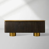 Neira Charred Walnut Sideboard with Aged Brass Legs Buffet Table Mid-Century Modern Living Room Entryways Cabinet