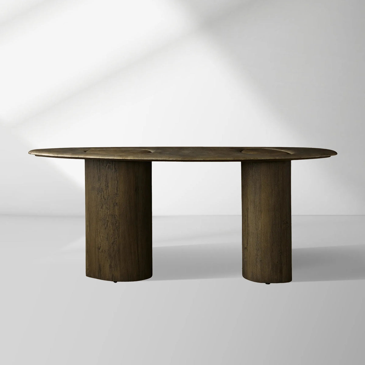 Sucurro Spalted Primavera Wood Console Entryways Table Oxidized Aluminum Top Entrance Wallway Table