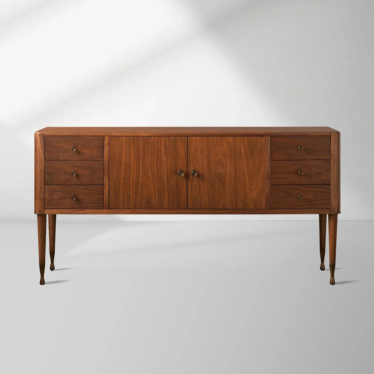 Ross Mid-Century Six Drawers Sideboard Buffet Table Walnut Wood Living Room Entryways Cabinet