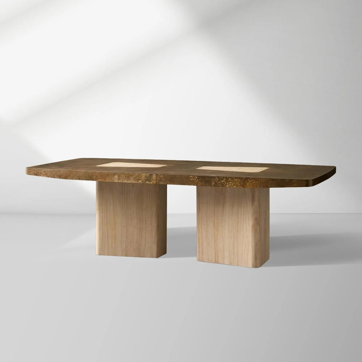 Marea Guanacaste Wood Rectangle Dining Table in Oxidized Aluminum