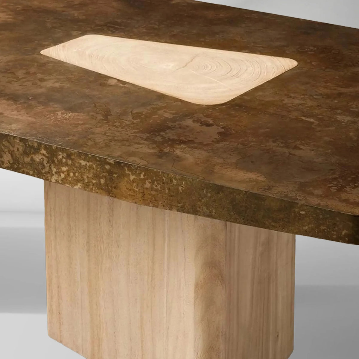 Marea Guanacaste Wood Rectangle Dining Table in Oxidized Aluminum