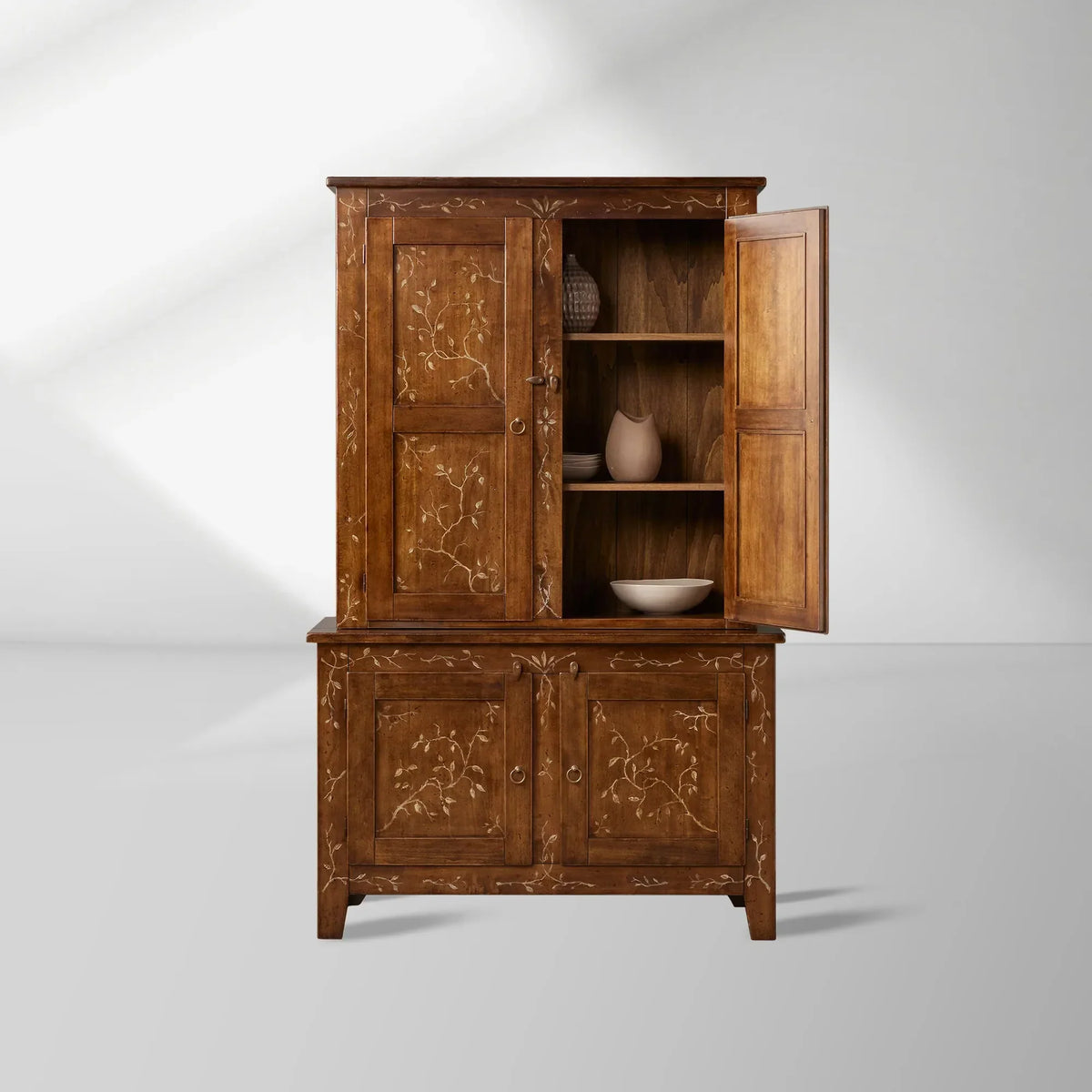 Stefania Poplar Wood Kitchen Cabinet Canaletto Sideboard Buffet Floral Motif Living Room Entryways Tall Cabinet