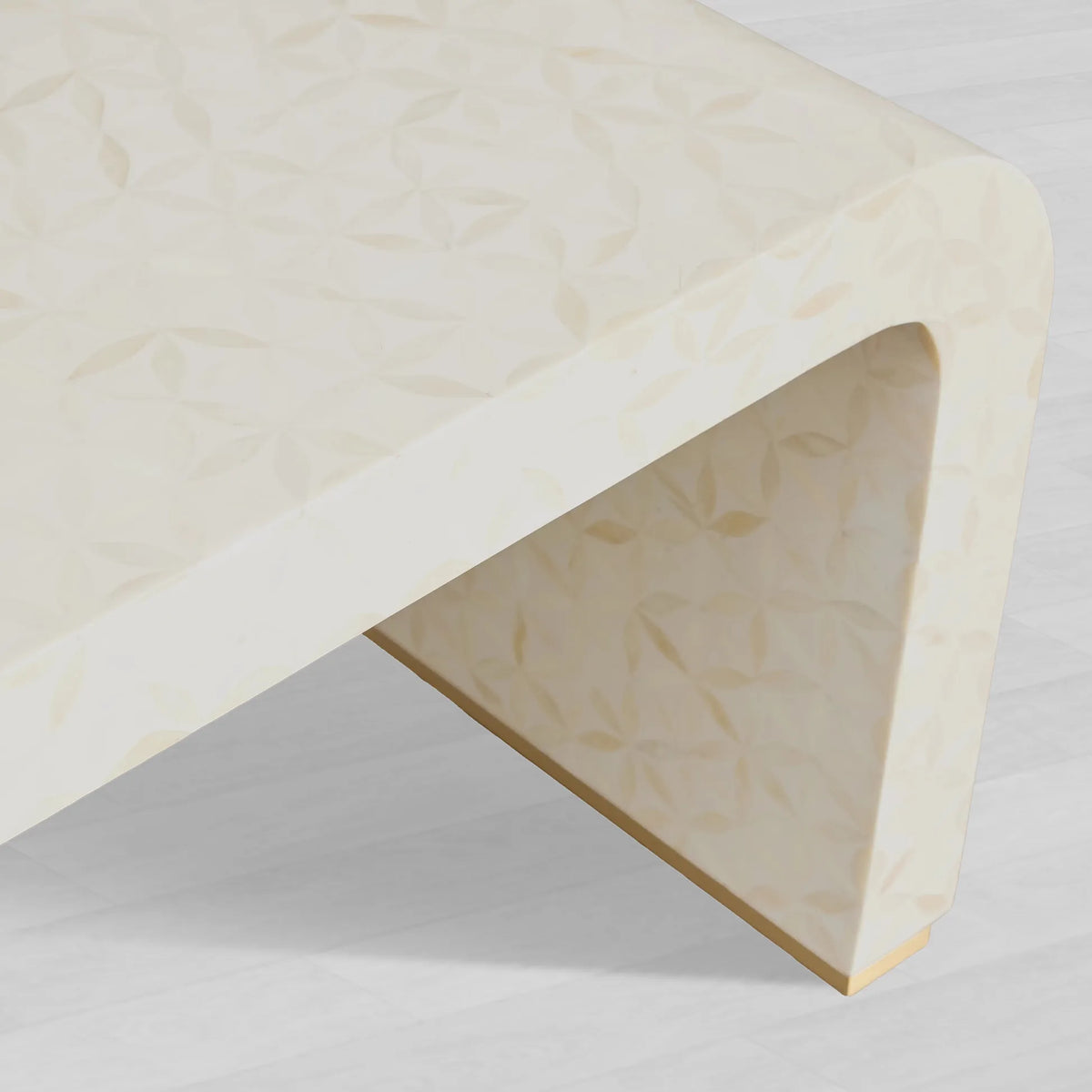 Visola Latticework Coffee Table Camel Bone Cocktail Table Living Room Center Tea Table with Brass Plinth
