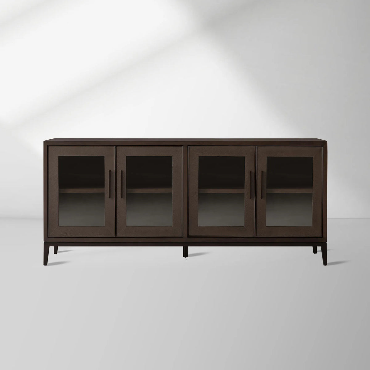 Malone leather Panels Sideboard Glass Doors Buffet Table Oak Wood Living Room Entryways Cabinet