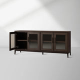 Malone leather Panels Sideboard Glass Doors Buffet Table Oak Wood Living Room Entryways Cabinet